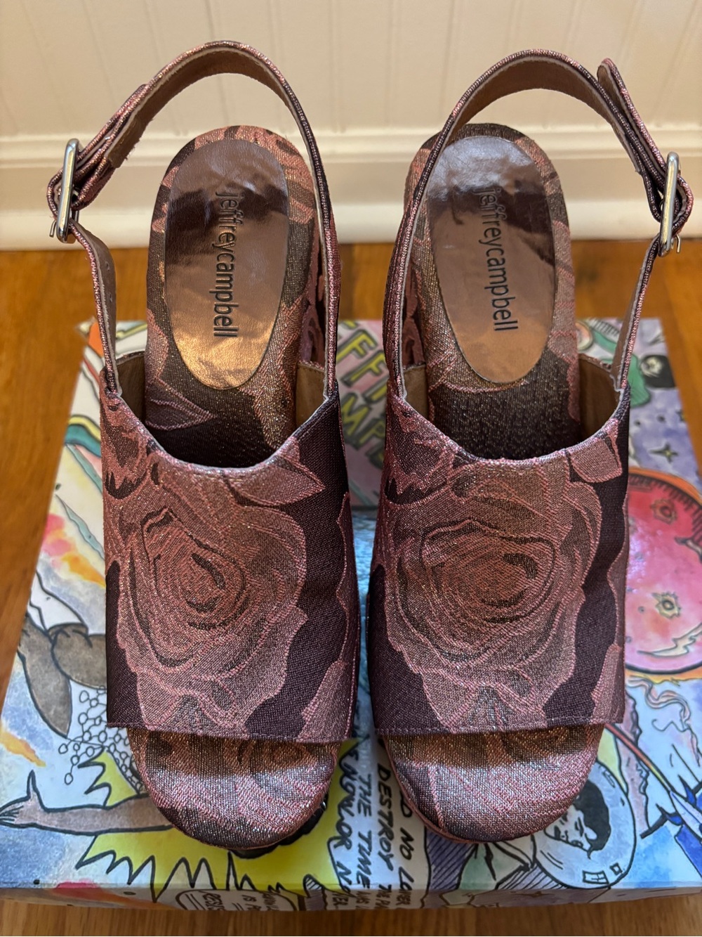 Jeffrey Campbell Mattix Pink Rose Gold Jacquard Platform Slingbacks - Picture 3 of 5